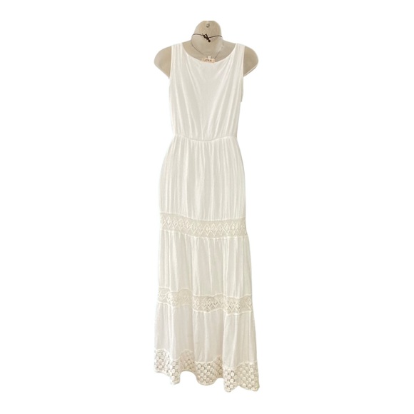 Magic Boho White Beaded & Crotchet Sleeveless Dress Large EUC - Picture 2 of 7